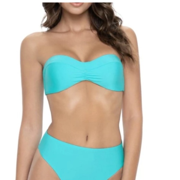 🆕 PilyQ Saltwater 🩵 aqua turquoise blue bandeau highwaist bikini set - Picture 4 of 11